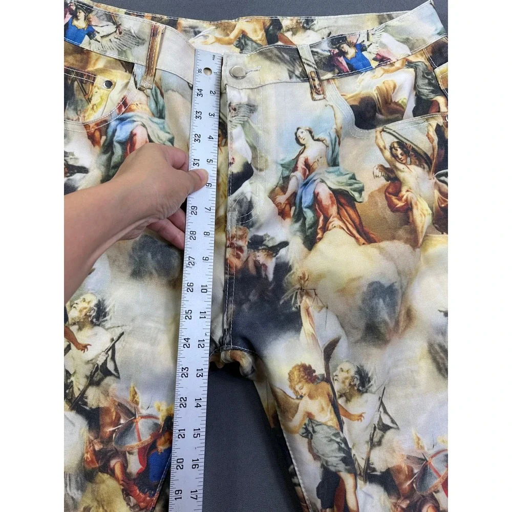 Renaissance Oil Painting Print Slim Fit Pants Angels Cherubs Multi Color 36x30